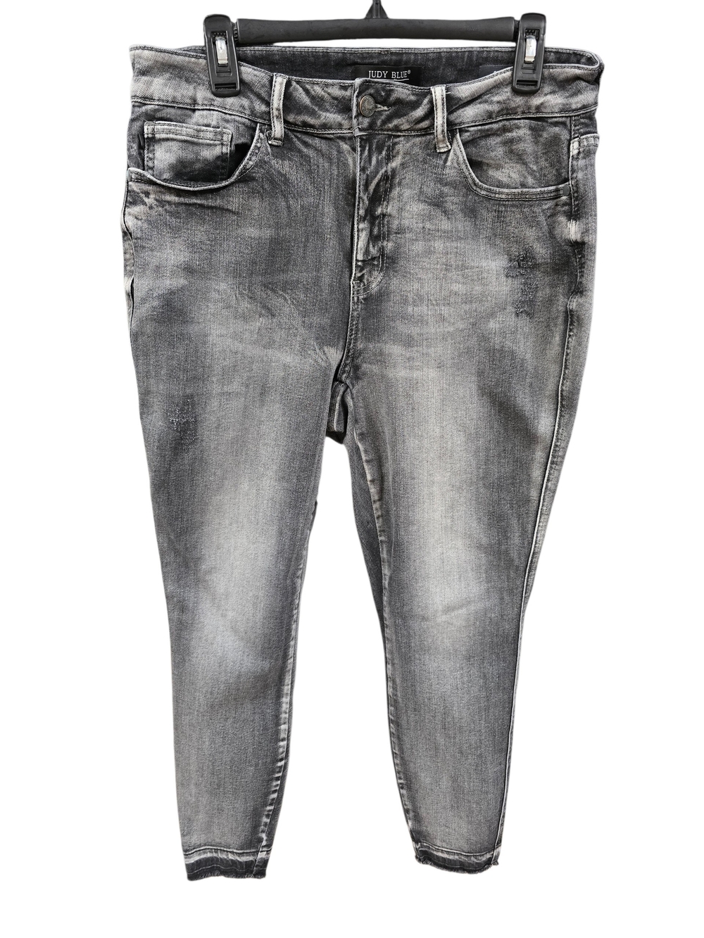 Judy Blue Grey Acid Wash Skinny Jeans Raw Fray Hem Distressed Size 14W